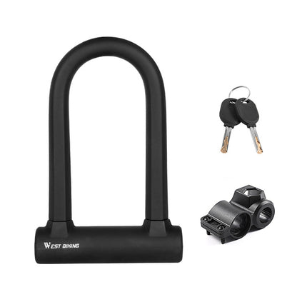 West Biking Bike Lock Motorcycle Wire Lock Anti-Hydraulic Pressure Cut Anti-Theft Lock, U-shaped Lock, U-shaped Lock+Cable