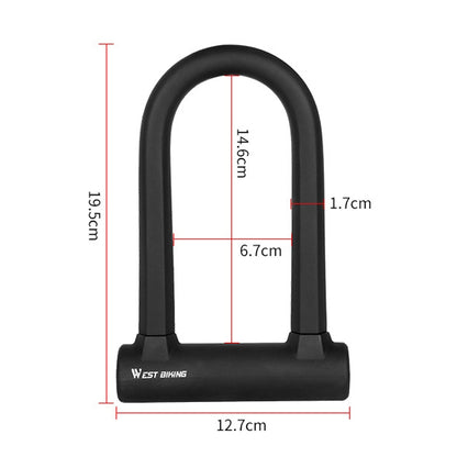 West Biking Bike Lock Motorcycle Wire Lock Anti-Hydraulic Pressure Cut Anti-Theft Lock, U-shaped Lock, U-shaped Lock+Cable