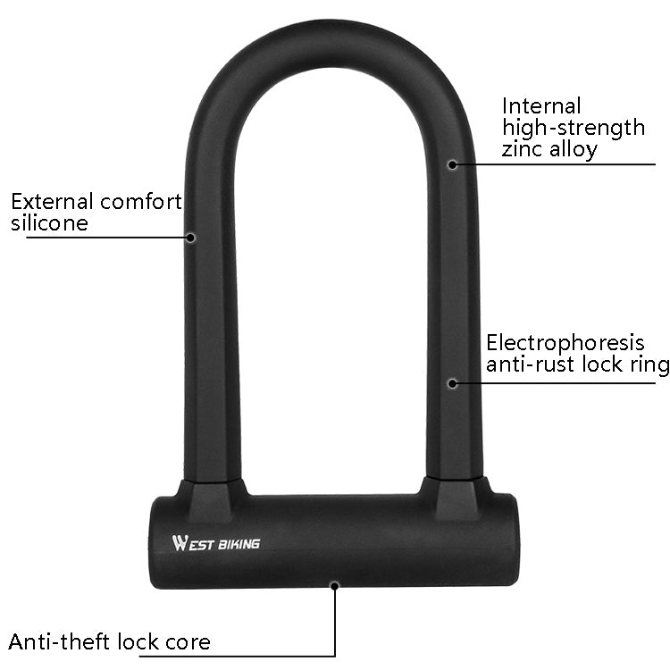West Biking Bike Lock Motorcycle Wire Lock Anti-Hydraulic Pressure Cut Anti-Theft Lock, U-shaped Lock, U-shaped Lock+Cable