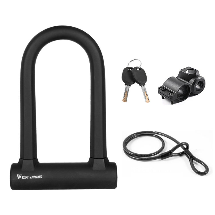 West Biking Bike Lock Motorcycle Wire Lock Anti-Hydraulic Pressure Cut Anti-Theft Lock, U-shaped Lock, U-shaped Lock+Cable
