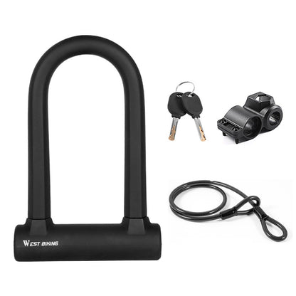 West Biking Bike Lock Motorcycle Wire Lock Anti-Hydraulic Pressure Cut Anti-Theft Lock, U-shaped Lock, U-shaped Lock+Cable