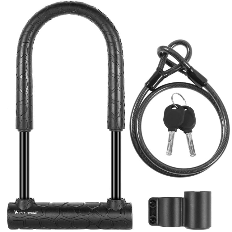 WEST BIKING Bicycle Lock Motorcycle Electric Car Anti-Theft Lock, Long U-shaped Lock, Long U-shaped Lock+Cable
