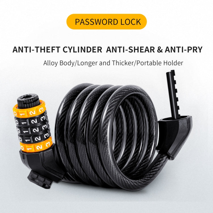WEST BIKING YP0705061-0705062 Bicycle Password Lock Mountain Bicycle Strip Wire Anti-Theft Lock, 1.2M Four-digit, 1.5M Five-digit