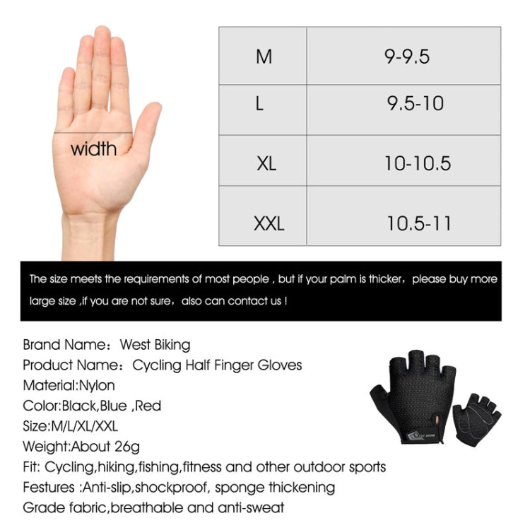 WEST BIKING YP0211218 Cycling Breathable Short Gloves Non-Slip Half Finger Gloves, M, L, XL, 2XL