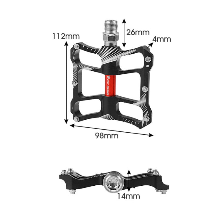 WEST BIKING YP0802080 Bicycle Aluminum Alloy Pedal Riding Foot Pedal Bicycle Accessories, YP0802080