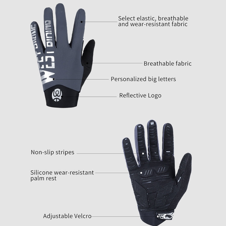 WEST BIKING YP0211214 Long Finger Shock Absorption Non-Slip Touch Screen Gloves Cycling Sports Gloves, M, L, XL