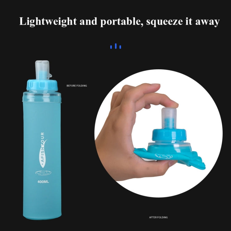 AFISHTOUR TPU Outdoor Sports Soft Water Bag Marathon Water Bottle Folding Water Bag, Capacity:, 400ml (Blue), 400ml (Transparent), 300ml (Blue), 300ml (Transparent)