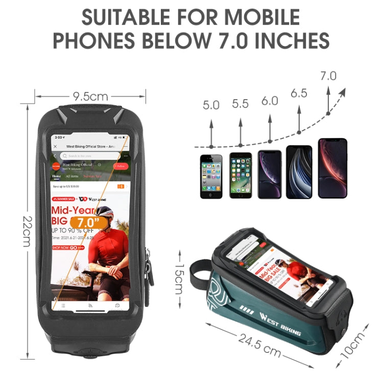 WEST BIKING 2.5L Bicycle Front Beam Mobile Phone Touch Screen Hard Shell Bag, Black, Dark Green, Fluorescent Yellow, Orange