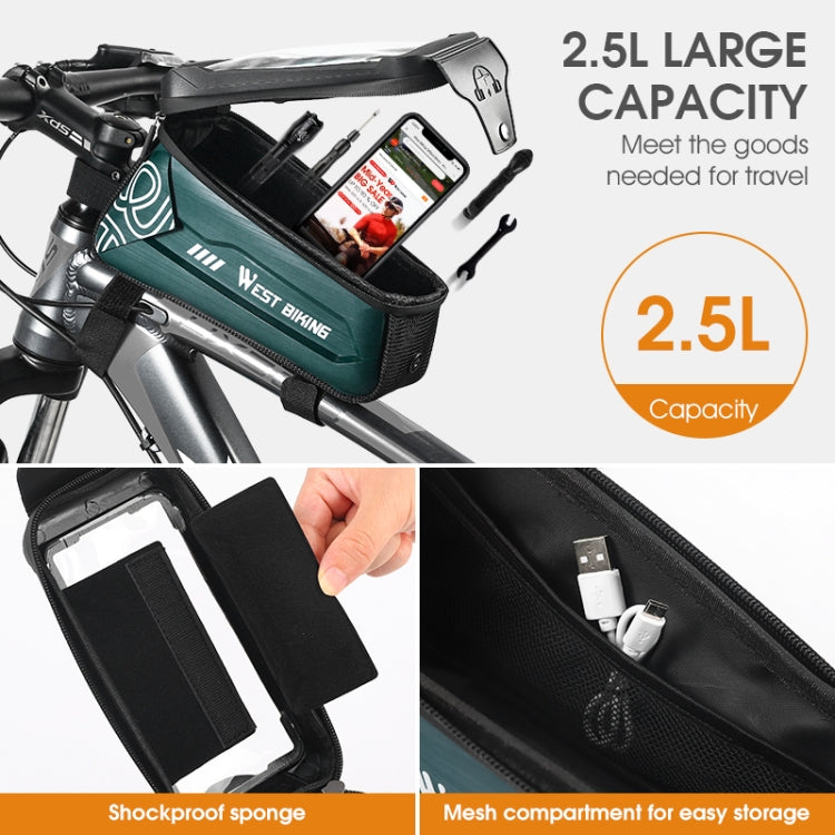 WEST BIKING 2.5L Bicycle Front Beam Mobile Phone Touch Screen Hard Shell Bag, Black, Dark Green, Fluorescent Yellow, Orange