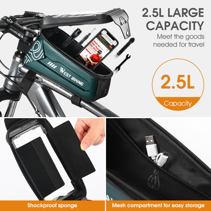WEST BIKING 2.5L Bicycle Front Beam Mobile Phone Touch Screen Hard Shell Bag, Black, Dark Green, Fluorescent Yellow, Orange