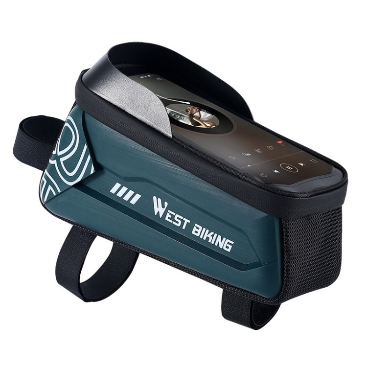WEST BIKING Bicycle Upper Tube 2.2L Hard Shell Bag For 7.4 Inch Mobile Phone, Black, Dark Green