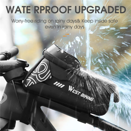 WEST BIKING Bicycle Upper Tube 2.2L Hard Shell Bag For 7.4 Inch Mobile Phone, Black, Dark Green