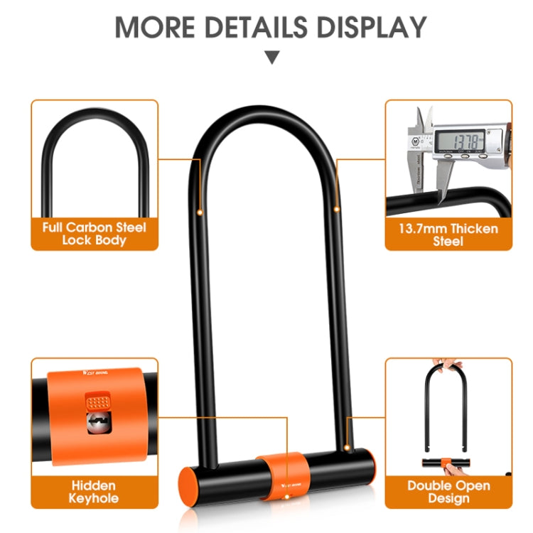 WEST BIKING Bicycle Carbon Steel Anti-Shear Anti-Theft U-Lock, Only Lock, Lock+Cable