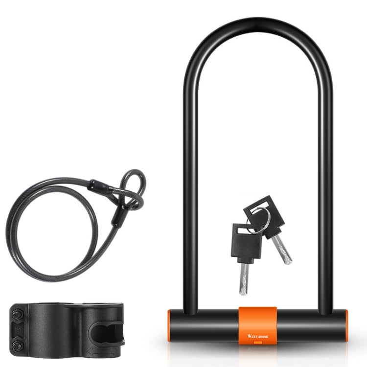 WEST BIKING Bicycle Carbon Steel Anti-Shear Anti-Theft U-Lock, Only Lock, Lock+Cable