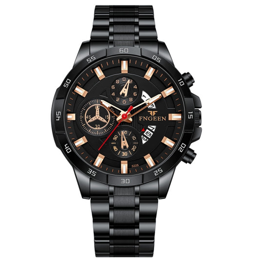 FNGEEN 5225 Multifunctional Waterproof Quartz Watch, Blue Steel Rose Shell Blue Surface, Black Steel Rose Shell Black Surface, Black Steel Black Shell Black Surface, White Steel White Shell Black Surface, Black Steel Black Circle White Surface���������...