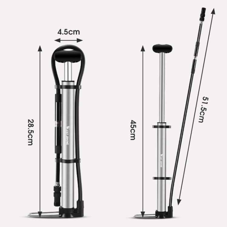 WEST BIKING YP0711122 Portable Bicycle High Pressure Pump, WEST BIKING YP0711122(Black), WEST BIKING YP0711122(Silver)