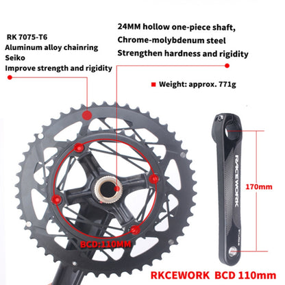 RACEWORK RKRFA Road Bike Aluminum Alloy 22-speed Crankset, Spec:, 50-34T without BB, 53-39T without BB, 50-34T with BB, 53-39T with BB