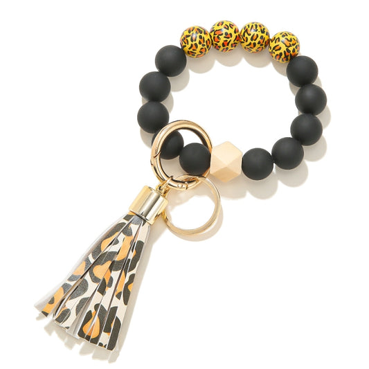 2 PCS Wooden Bead Frosted Bracelet Key Chain Pendant