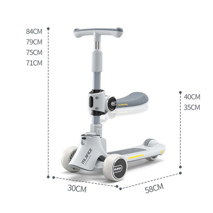 MIJIAQI 01 3 In 1 Multifunctional Foldable Children Scooter with Music and Lights, Spec:, White Seat, Gray Seat, Pink Seat, Blue Seat, White, Gray, Pink, Blue