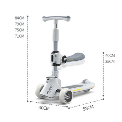 MIJIAQI 01 3 In 1 Multifunctional Foldable Children Scooter with Music and Lights, Spec:, White Seat, Gray Seat, Pink Seat, Blue Seat, White, Gray, Pink, Blue