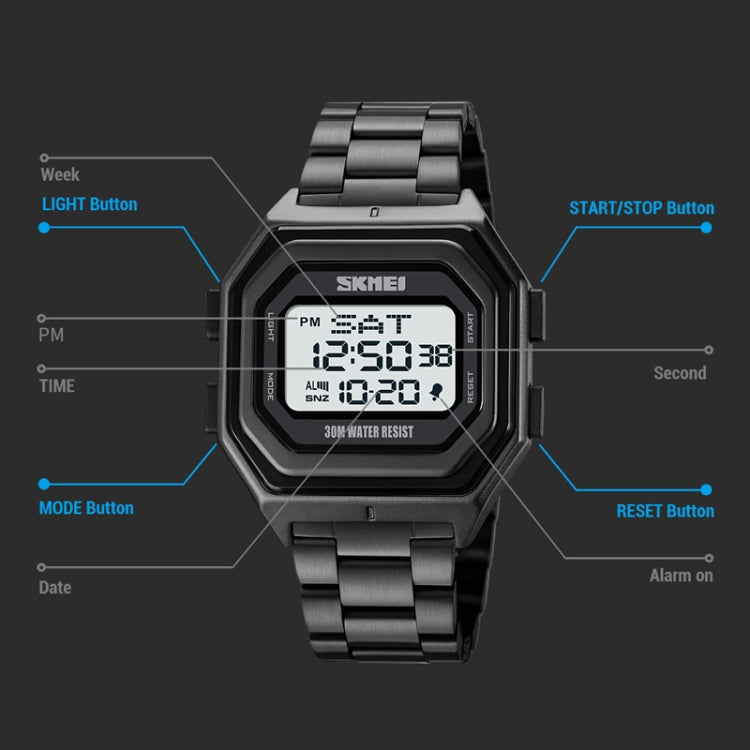 SKMEI 1875 Men Outdoor Electronic Watch Timing Multi-Functional Watch, Style:, 1875 Steel Band Black Machine, 1875 Silicone Band White Machine, 1875 Silicone Band Black Machine, 1875 Steel Band White Machine