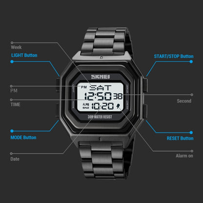 SKMEI 1875 Men Outdoor Electronic Watch Timing Multi-Functional Watch, Style:, 1875 Steel Band Black Machine, 1875 Silicone Band White Machine, 1875 Silicone Band Black Machine, 1875 Steel Band White Machine