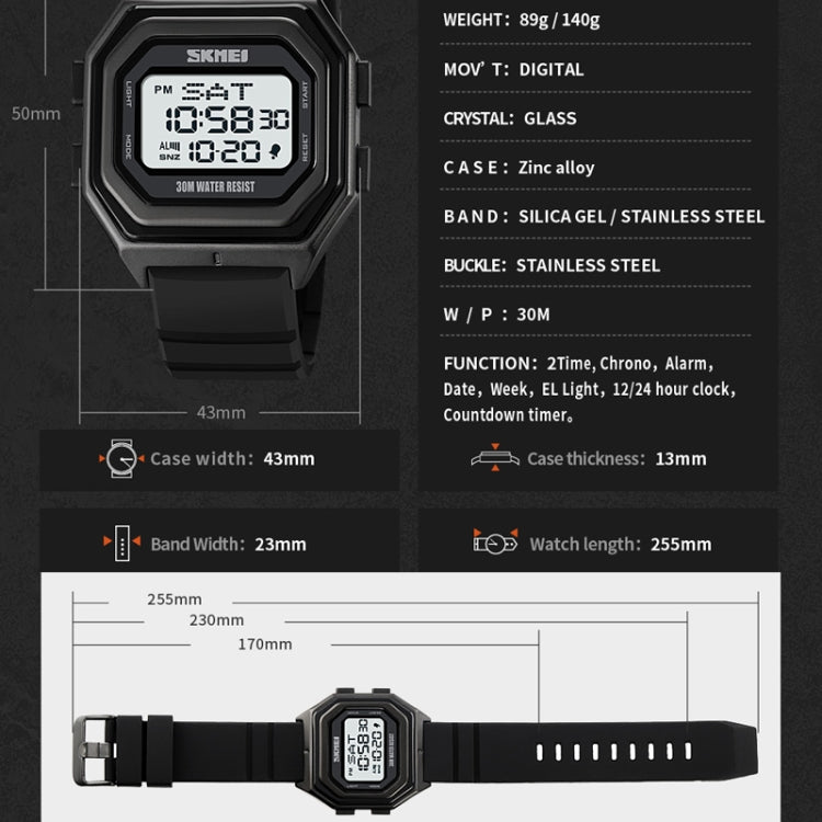 SKMEI 1875 Men Outdoor Electronic Watch Timing Multi-Functional Watch, Style:, 1875 Steel Band Black Machine, 1875 Silicone Band White Machine, 1875 Silicone Band Black Machine, 1875 Steel Band White Machine