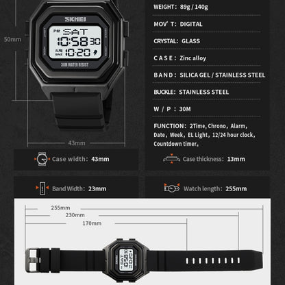 SKMEI 1875 Men Outdoor Electronic Watch Timing Multi-Functional Watch, Style:, 1875 Steel Band Black Machine, 1875 Silicone Band White Machine, 1875 Silicone Band Black Machine, 1875 Steel Band White Machine