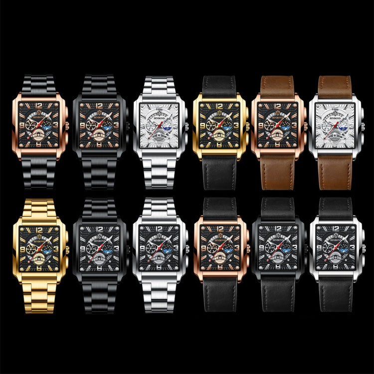 BINBONG B6575 Men Vintage Square Multifunctional Waterproof Luminous Quartz Watch, Black-Rose Gold-Black-Rose, Black-Black-Black-White, Black-Black-Black-Rose, Full Gold-Black, White-Black, White-White, Brown Leather-Rose Gold-Black��������������������...