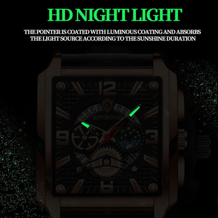 BINBONG B6575 Men Vintage Square Multifunctional Waterproof Luminous Quartz Watch, Black-Rose Gold-Black-Rose, Black-Black-Black-White, Black-Black-Black-Rose, Full Gold-Black, White-Black, White-White, Brown Leather-Rose Gold-Black��������������������...
