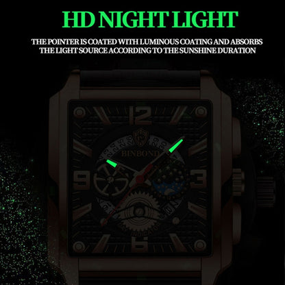 BINBONG B6575 Men Vintage Square Multifunctional Waterproof Luminous Quartz Watch, Black-Rose Gold-Black-Rose, Black-Black-Black-White, Black-Black-Black-Rose, Full Gold-Black, White-Black, White-White, Brown Leather-Rose Gold-Black��������������������...