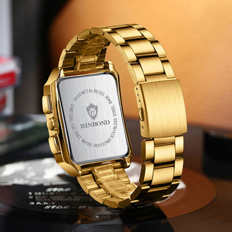 BINBONG B6575 Men Vintage Square Multifunctional Waterproof Luminous Quartz Watch, Black-Rose Gold-Black-Rose, Black-Black-Black-White, Black-Black-Black-Rose, Full Gold-Black, White-Black, White-White, Brown Leather-Rose Gold-Black��������������������...
