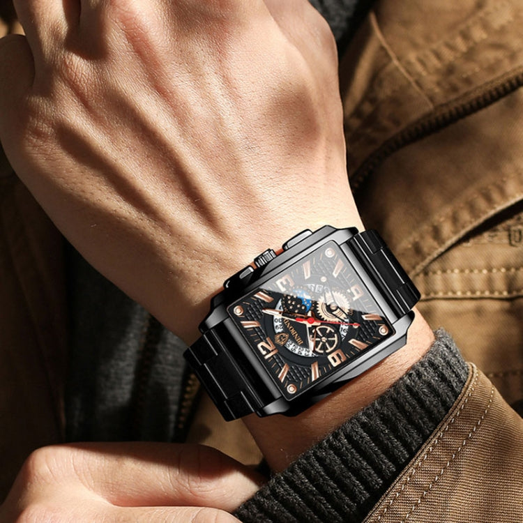 BINBONG B6575 Men Vintage Square Multifunctional Waterproof Luminous Quartz Watch, Black-Rose Gold-Black-Rose, Black-Black-Black-White, Black-Black-Black-Rose, Full Gold-Black, White-Black, White-White, Brown Leather-Rose Gold-Black��������������������...