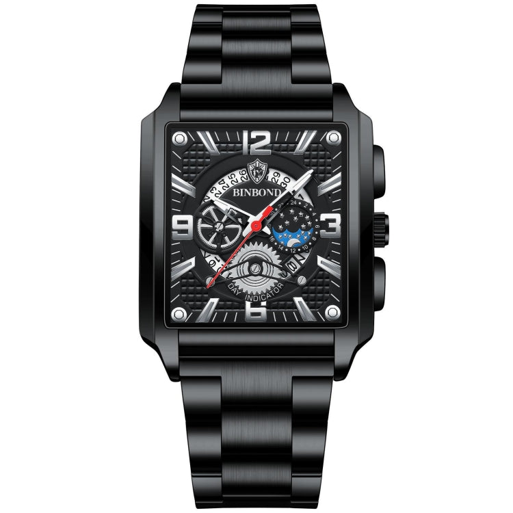 BINBONG B6575 Men Vintage Square Multifunctional Waterproof Luminous Quartz Watch, Black-Rose Gold-Black-Rose, Black-Black-Black-White, Black-Black-Black-Rose, Full Gold-Black, White-Black, White-White, Brown Leather-Rose Gold-Black��������������������...