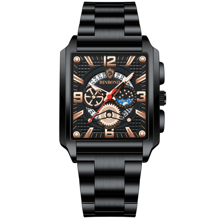 BINBONG B6575 Men Vintage Square Multifunctional Waterproof Luminous Quartz Watch, Black-Rose Gold-Black-Rose, Black-Black-Black-White, Black-Black-Black-Rose, Full Gold-Black, White-Black, White-White, Brown Leather-Rose Gold-Black��������������������...