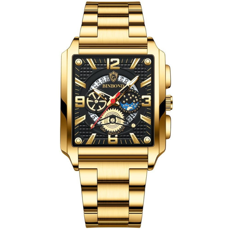 BINBONG B6575 Men Vintage Square Multifunctional Waterproof Luminous Quartz Watch, Black-Rose Gold-Black-Rose, Black-Black-Black-White, Black-Black-Black-Rose, Full Gold-Black, White-Black, White-White, Brown Leather-Rose Gold-Black��������������������...