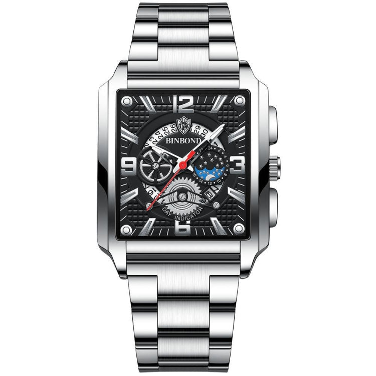 BINBONG B6575 Men Vintage Square Multifunctional Waterproof Luminous Quartz Watch, Black-Rose Gold-Black-Rose, Black-Black-Black-White, Black-Black-Black-Rose, Full Gold-Black, White-Black, White-White, Brown Leather-Rose Gold-Black��������������������...