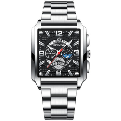 BINBONG B6575 Men Vintage Square Multifunctional Waterproof Luminous Quartz Watch, Black-Rose Gold-Black-Rose, Black-Black-Black-White, Black-Black-Black-Rose, Full Gold-Black, White-Black, White-White, Brown Leather-Rose Gold-Black��������������������...