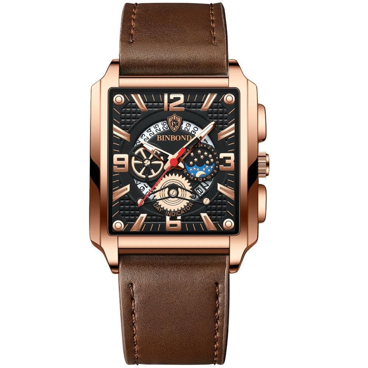 BINBONG B6575 Men Vintage Square Multifunctional Waterproof Luminous Quartz Watch, Black-Rose Gold-Black-Rose, Black-Black-Black-White, Black-Black-Black-Rose, Full Gold-Black, White-Black, White-White, Brown Leather-Rose Gold-Black��������������������...