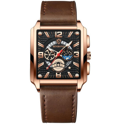 BINBONG B6575 Men Vintage Square Multifunctional Waterproof Luminous Quartz Watch, Black-Rose Gold-Black-Rose, Black-Black-Black-White, Black-Black-Black-Rose, Full Gold-Black, White-Black, White-White, Brown Leather-Rose Gold-Black��������������������...