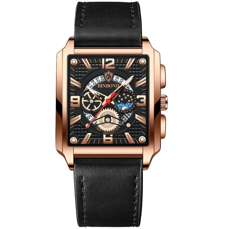 BINBONG B6575 Men Vintage Square Multifunctional Waterproof Luminous Quartz Watch, Black-Rose Gold-Black-Rose, Black-Black-Black-White, Black-Black-Black-Rose, Full Gold-Black, White-Black, White-White, Brown Leather-Rose Gold-Black��������������������...