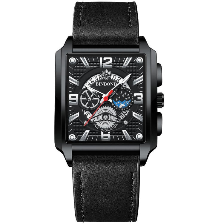 BINBONG B6575 Men Vintage Square Multifunctional Waterproof Luminous Quartz Watch, Black-Rose Gold-Black-Rose, Black-Black-Black-White, Black-Black-Black-Rose, Full Gold-Black, White-Black, White-White, Brown Leather-Rose Gold-Black��������������������...