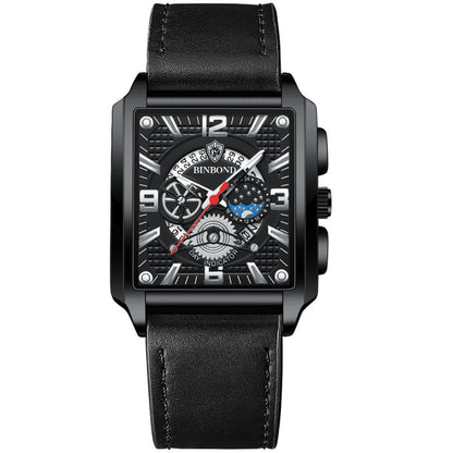 BINBONG B6575 Men Vintage Square Multifunctional Waterproof Luminous Quartz Watch, Black-Rose Gold-Black-Rose, Black-Black-Black-White, Black-Black-Black-Rose, Full Gold-Black, White-Black, White-White, Brown Leather-Rose Gold-Black��������������������...