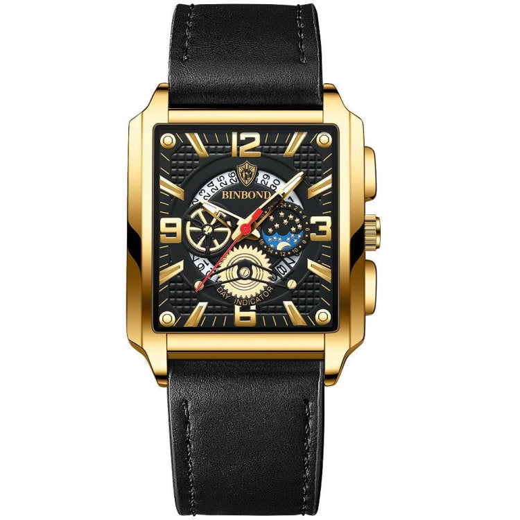 BINBONG B6575 Men Vintage Square Multifunctional Waterproof Luminous Quartz Watch, Black-Rose Gold-Black-Rose, Black-Black-Black-White, Black-Black-Black-Rose, Full Gold-Black, White-Black, White-White, Brown Leather-Rose Gold-Black��������������������...