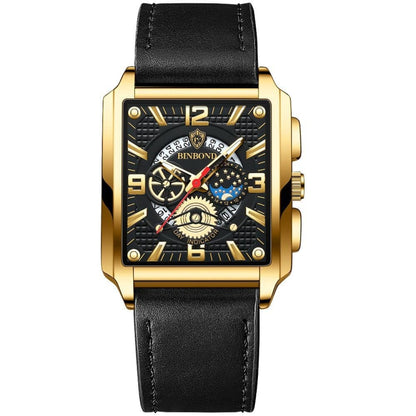 BINBONG B6575 Men Vintage Square Multifunctional Waterproof Luminous Quartz Watch, Black-Rose Gold-Black-Rose, Black-Black-Black-White, Black-Black-Black-Rose, Full Gold-Black, White-Black, White-White, Brown Leather-Rose Gold-Black��������������������...