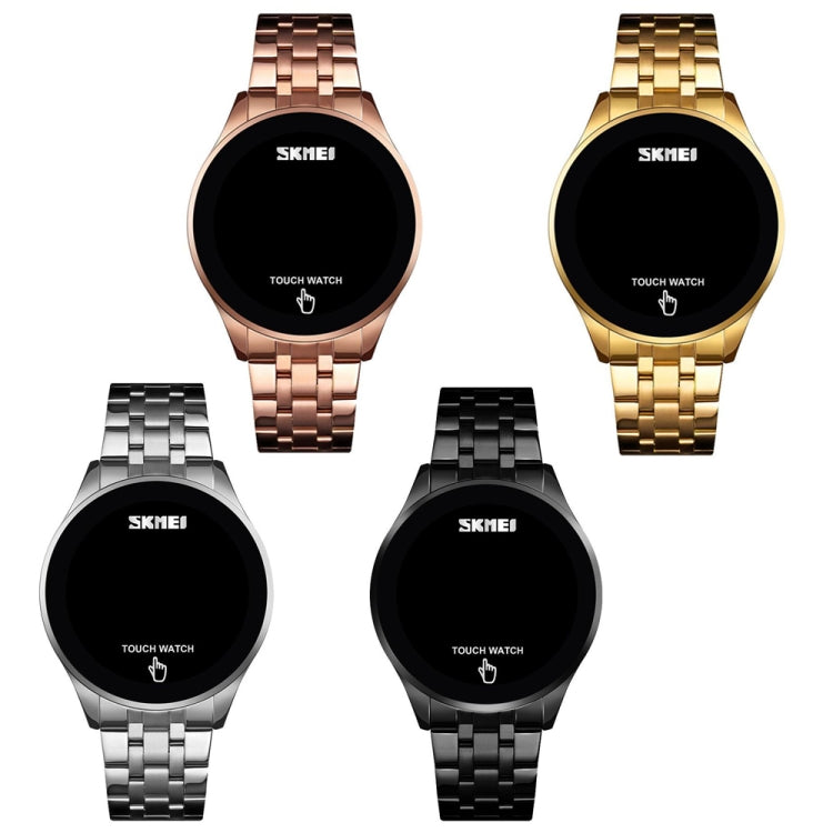 SKMEI 1579 Simple Touch Screen LED Luminous Stainless Steel Electronic Watch, Black, Gold, Rose Gold, Silver
