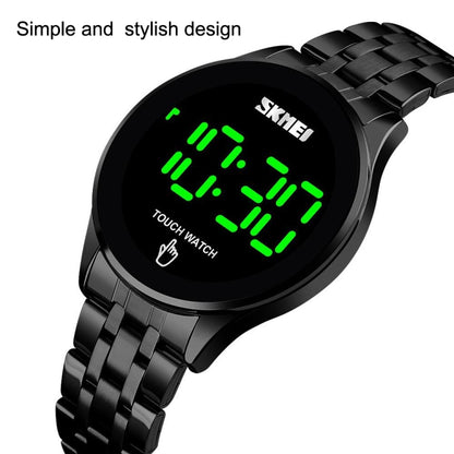 SKMEI 1579 Simple Touch Screen LED Luminous Stainless Steel Electronic Watch, Black, Gold, Rose Gold, Silver