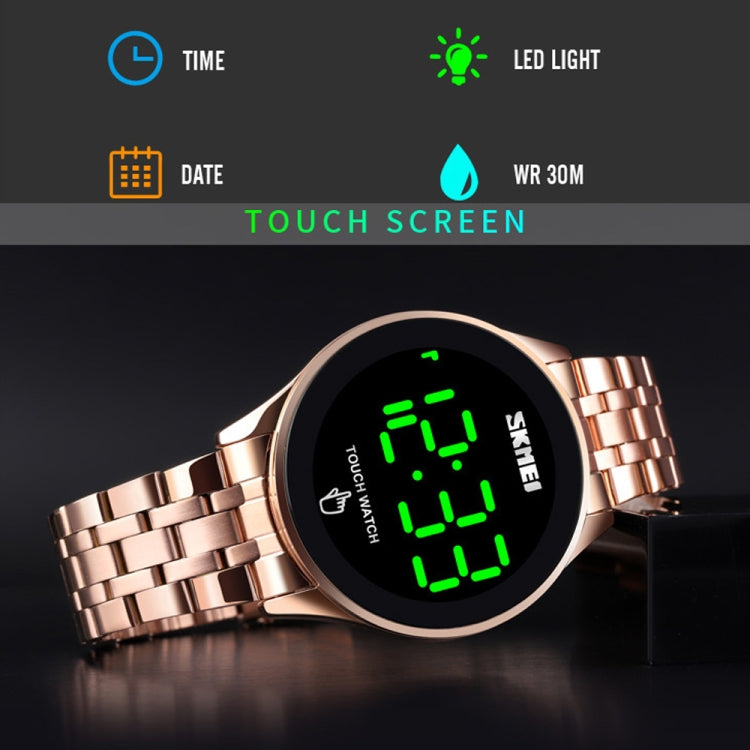 SKMEI 1579 Simple Touch Screen LED Luminous Stainless Steel Electronic Watch, Black, Gold, Rose Gold, Silver
