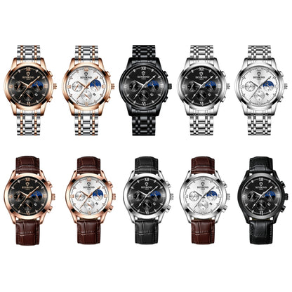 BINBOND B3591 30m Waterproof Luminous Calendar Men Watch, Rose Gold-Black, Rose Gold-White, Black Steel-Black, White Steel-Black, White Steel-White, Brown Leather-Rose-Black, Brown Leather-Rose-White, Black Leather-White-Black, Brown Leather-White-Whit...