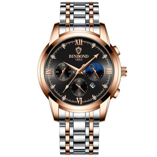 BINBOND B3591 30m Waterproof Luminous Calendar Men Watch, Rose Gold-Black, Rose Gold-White, Black Steel-Black, White Steel-Black, White Steel-White, Brown Leather-Rose-Black, Brown Leather-Rose-White, Black Leather-White-Black, Brown Leather-White-Whit...